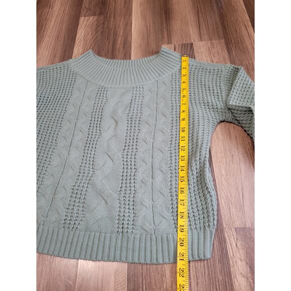 Full Circle Trends Green Crew Neck Crop Cable Knit Pull Over Sweater Size XL - Picture 6 of 6
